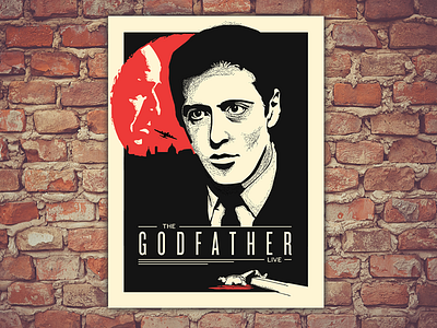 Godfather 4 color al pacino black godfather illustration marlon brando red screen print tan