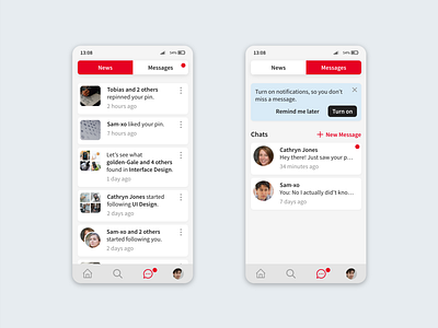 News/Messages - Redesign Pinterest App brand chat chats message messages new news pins pinterest recent redesign ui ui design user user experience user interface users ux