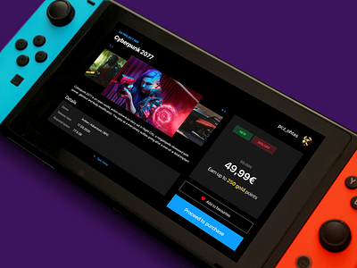 Nintendo Switch eShop animation checkout cyberpunk 2077 dark mode eshop game ui nintendo nintendo switch pczohtas ui animation ux design