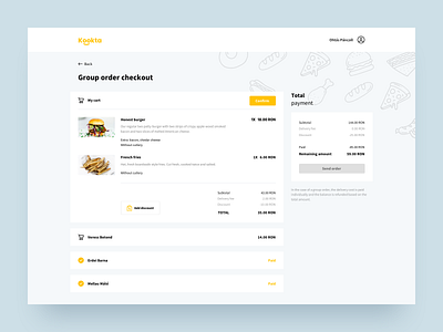 Food delivery - checkout checkout delivery delivery app delivery website food app food delivery food delivery service food ordering group order kookta delivery payment pczohtas product design uxui