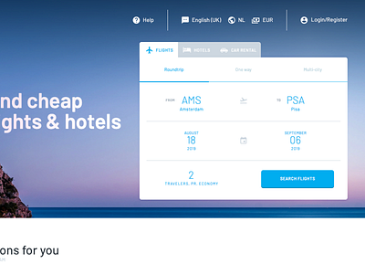 Homepage with Flight Search Form design form gradients interface layout ui webdesign