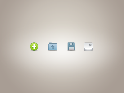 Toolbar icons sample 32x32 add app apple disk floppy folder icon key keypad mac open osx plus save shortcuts