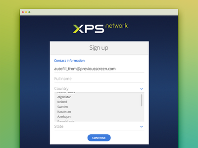 Website Sign up blue dropdown fields form input box logo network paging sign up signup website xps