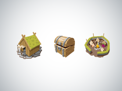 Ye Olde InGame Icons chest fence fire game grass home house icon old rugged stone tent vector wood