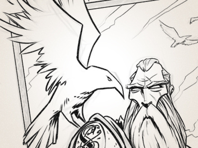 Inks WIP beard bird comic illustration ink nordic raven scar viking
