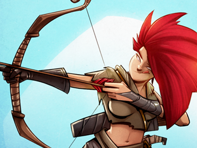 The Ranger archer arrow bellybutton blue bow cartoon character color comic concept art elf famale game game art girl glove hair illustration red shoot tounge woman