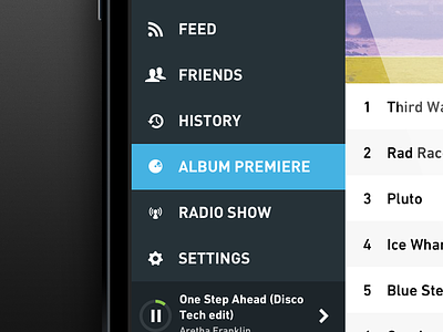 Hype Machine iOS app sidebar app application design hypemachine icons ios iphone music player radio sidebar ui