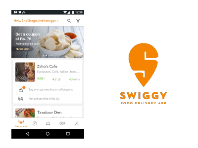 Swiggy Android App android banner branding budget card delivery design food icon location logo offer rating restaurants swiggy time typography ui