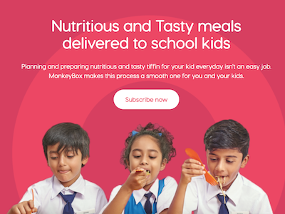 Monkeybox Website banner brand branding design food happy home illustration kids nutrition school tasty tiffin ui ux web