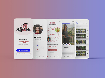 Mobile App Design | Hurry Dating App app branding colours dating datingapp design illustration minimalism mobile mobilefirst trending ui ux