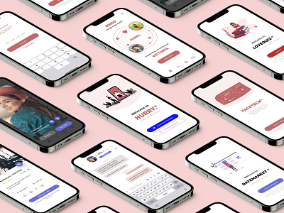 Mobile App Design | Hurry Dating App | 02 app branding colours dating datingapp design experience explore illustration logo minimalism mobile mockup modern store design ui ux