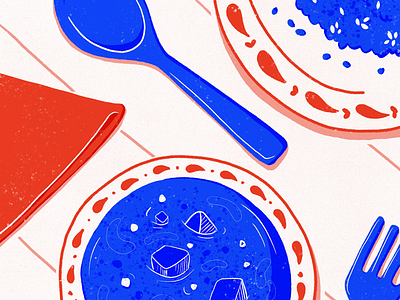 Adobo + Rice blue food graphic design illustration procreate red white