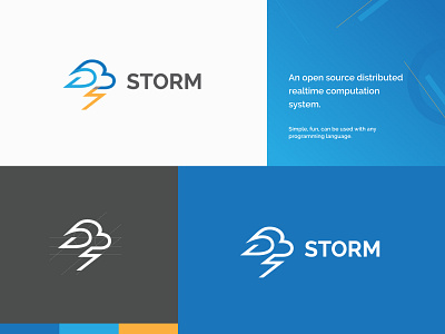 Apache Storm Logo Board blue brand identity branding cloud code computation dev identity illustration lightning logo realtime rebrand storm vector weather