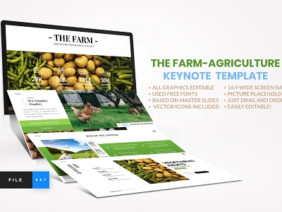 Farm - Agriculture Keynote Template agricultural agriculture botanical business company presentations company profile farm farmer farming field gardening green energy harvest layout design organic food vegan food