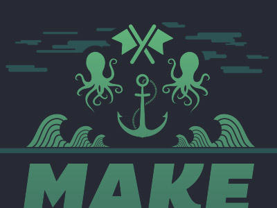 Sneak Peak at A Poster I'm Illustrating anchor flag illustration ocean octopus poster waves