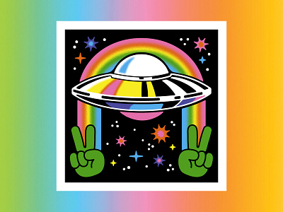 UFO Art Print aliens color illustration rainbow