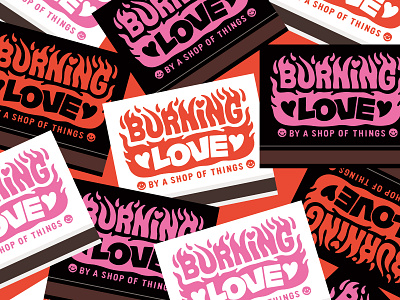 Burning Love Matchboxes color lettering logo matches