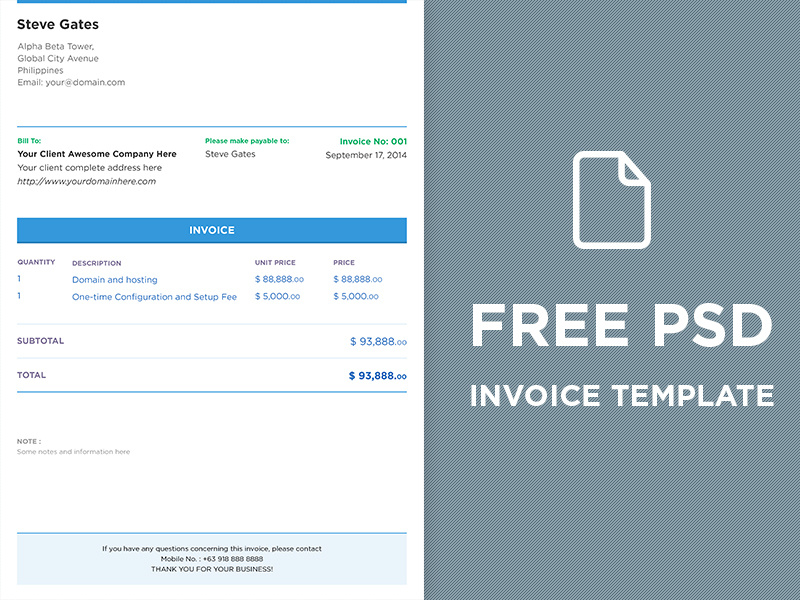 Download Invoice Template Free Psd PNG