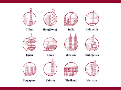 Custom Icons of Asia for Apical Design