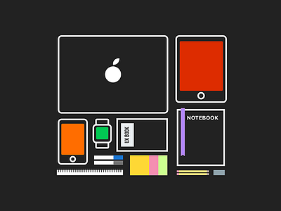 Designer Arsenal - Flat Lay artwork creative design designer desk flat design flat lay illustration layout ui ux