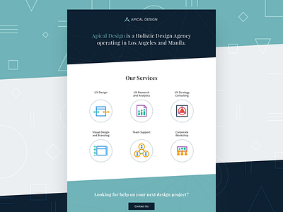 Apical Design Agency - One Page Design design design agency design studio landing page one page responsive startup ui ux web web design website