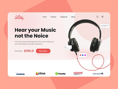 Landing page: Headphone hero section 3d animation app branding design graphic design headphone hero illustration landing page logo motion graphics ui user experience user interface ux uxui