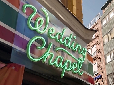 Wedding Chapel for 7-Eleven lettering neon sign typography