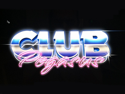 Club Pegasus metallic retro type typography
