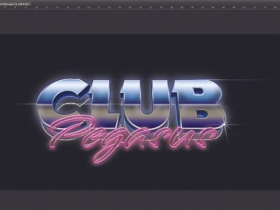 Club Pegasus 80s metallic retro script typography