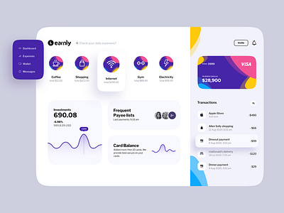 Earnly dashboard app design application application design daily ui dark app dashboard dashboard app dashboard design dashboard template dashboard ui expense expenses finance finance app investments money payments tracker tracking app web application