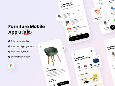 Furniture UI Kit - Sale $30 app clean components figma furniture interface minimalist mobileapp moblie sale templete ui uikit uiux userinterface