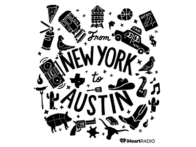 iHeartRadio for SXSW 2015 Illustration austin bbq hotdog iheartradio music festival new york pigeon pizza subway sxsw taxi texas