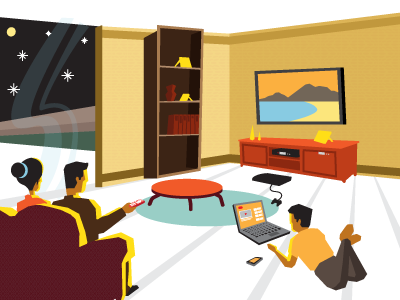 Family Room family illustration living room modern room technology tv