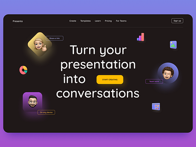 Online presentation service 3d hero screen presentation ui web design