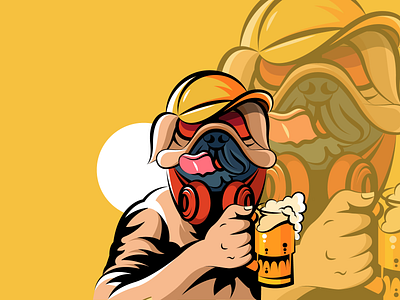 Pug beer illustration