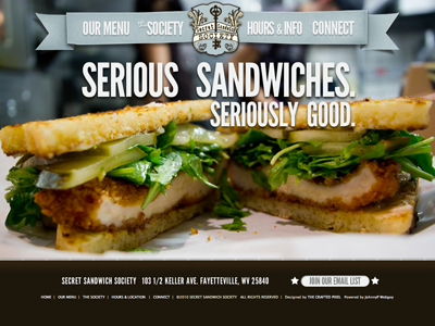 Secret Sandwich Society launched banner launch league gothic sandwiches user interface website