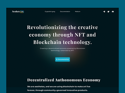 Aesthete Labs blockchain landing page nft