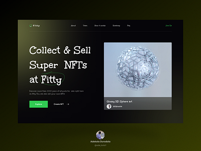 Fitty Marketplace blockchain hero landing page nft website design
