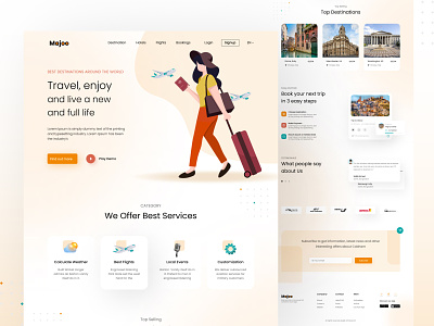 Majoo - Travelling Website Landing Page behance dribbble home page landing page rent tourism tourist travel agency travel agent travel app travel guide traveling traveller trip planner typography ui ui ux ux vacation rentals web design