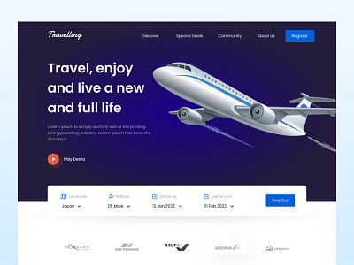 Travel landing page airplane app design home page hotel hotel booking landing page outside service single page ticket ticket booking tour tourist travel ui uiux design ux visit web design website