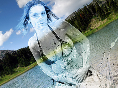 Water Girl bikini blend modes girl layers photoshop portfolio translucent water