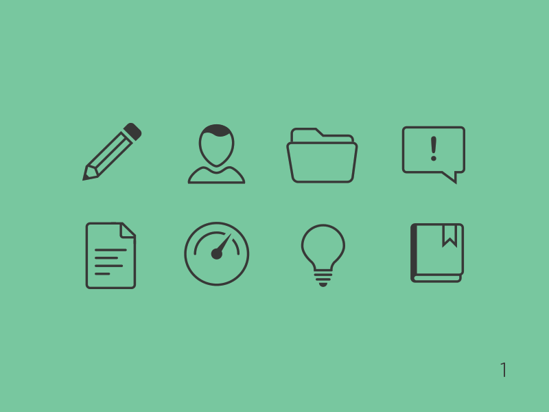 Flat icon color explorations (GIF) book bookmark edit flat folder icons light bulb pencil pictograms speedometer user warning