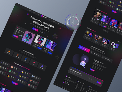 NFT Marketplace Website artwork bitcoin btc crypto cryptocurrency dark design eth ethereum landing design landing page design metaverse nft nft design statue token ui webdesign website