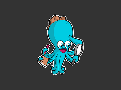 Octopus Detective animal cartoon character emoji emoticon logo mascot sticker