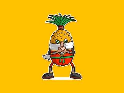 Pineapple Ninja cartoon character fruit mascot ninja sticker