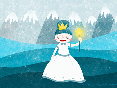 The Snow Queen blue children glow kids kidsart lovely mountain nature procreate queen shine snow snow queen sweet tale