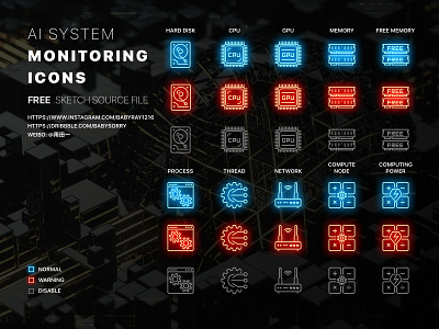 AI system monitoring icons - free sketch file