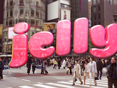 Jelly 3d city illustration jellow pink type