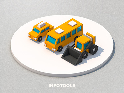 Infotools 3d bulldozer bus car infographics tools