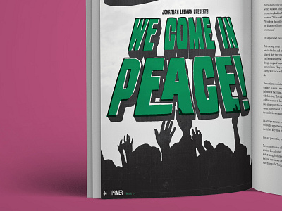 we come in peace fiec journal magazine pantone355 primer print spot color spot colour theology typography